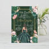 Smaragdgroen Mis Quince Floral Quinceañera Kaart (Staand voorkant)