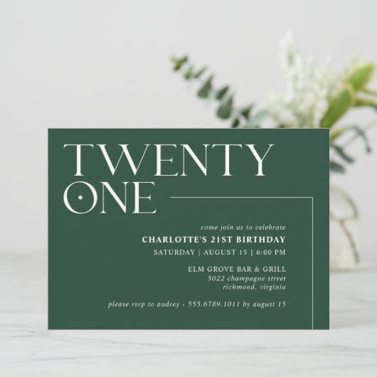 Smaragdgroen | Modern eenvoudig 21e verjaardagsfee Kaart (Staand voorkant)