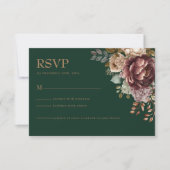 Smaragdgroen Modern Floral Wedding RSVP Kaart (Voorkant)