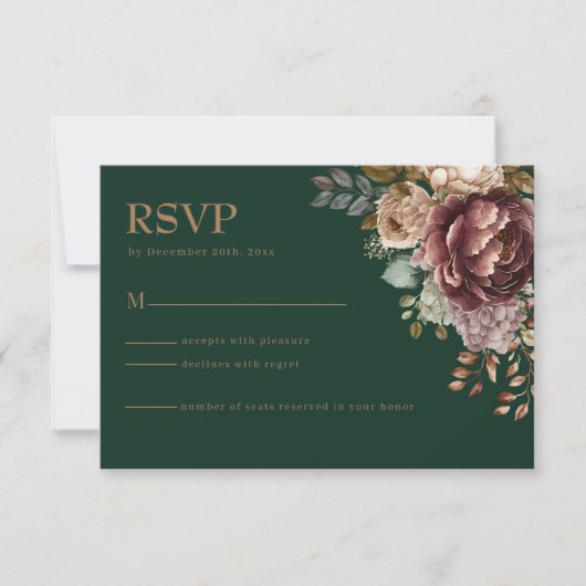 Smaragdgroen Modern Floral Wedding RSVP Kaart (Voorkant)