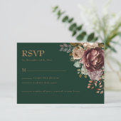 Smaragdgroen Modern Floral Wedding RSVP Kaart (Staand voorkant)