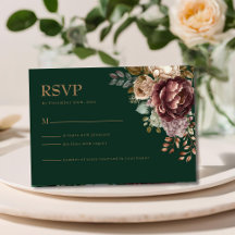 Smaragdgroen Modern Floral Wedding RSVP Kaart
