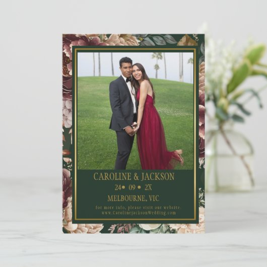 Smaragdgroen Modern Fotobruiloft Sla de datum op Save The Date (Staand voorkant)