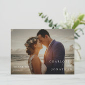 Smaragdgroen Modern Minimaal Foto Bruiloft Bedankkaart (Staand voorkant)