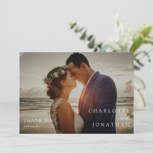 Smaragdgroen Modern Minimaal Foto Bruiloft Bedankkaart (Staand voorkant)