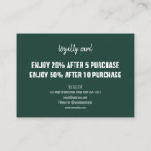 Smaragdgroen Modern Minimalistisch punch script Klantenkaartje (Achterkant)