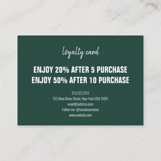 Smaragdgroen Modern Minimalistisch punch script Klantenkaartje (Achterkant)