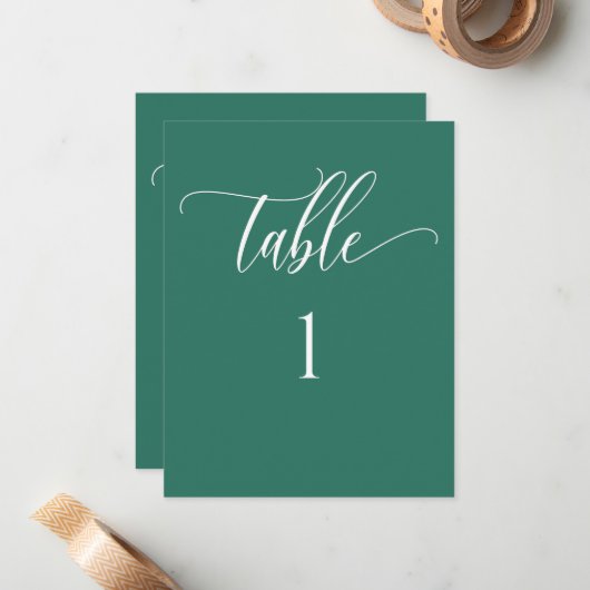 Smaragdgroen Modern Minimalistisch Tafelnummer (Voorkant / Achterkant in situ)