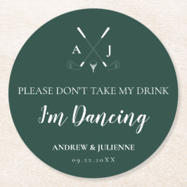 Smaragdgroen Modern Monogram Golf Bruiloft Ronde Kartonnen Onderzetter