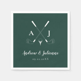 Smaragdgroen Modern Monogram Golfhuwelijk Servet
