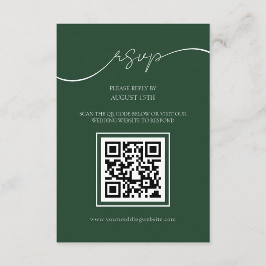 Smaragdgroen Modern QR Code Bruiloft RSVP Kaart (Voorkant)