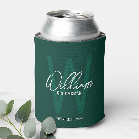 Smaragdgroen Modern Script Gepersonaliseerde Groom Blikjeskoeler