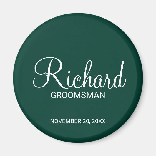 Smaragdgroen Modern Script Gepersonaliseerde Groom Magneet (Voorkant)