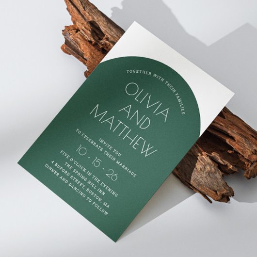 Smaragdgroen moderne typografie boog bruiloft + QR Kaart