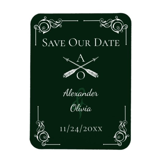 Smaragdgroen Monogram en pijlen opslaan de datum Magneet (Verticaal)