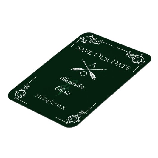 Smaragdgroen Monogram en pijlen opslaan de datum Magneet (Linkerzijde)