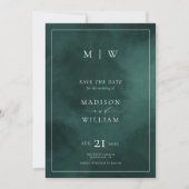 Smaragdgroen Monogram & Rand Elegant Save The Date (Voorkant)