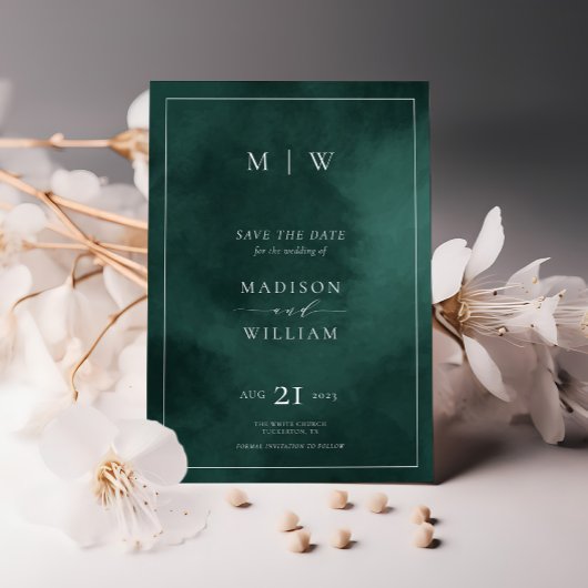 Smaragdgroen Monogram & Rand Elegant Save The Date