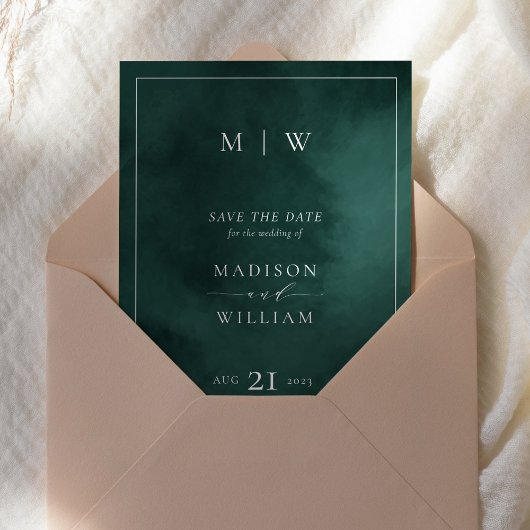 Smaragdgroen Monogram & Rand Elegant Save The Date