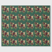 Smaragdgroen Moody Floral Bourgondië bruiloft Cadeaupapier (Vlak)