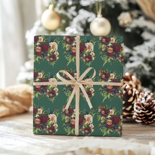 Smaragdgroen Moody Floral Bourgondië bruiloft Cadeaupapier