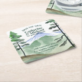 Smaragdgroen Mountain Pine Tree Sla de datum op Kartonnen Onderzetters (Schuin)