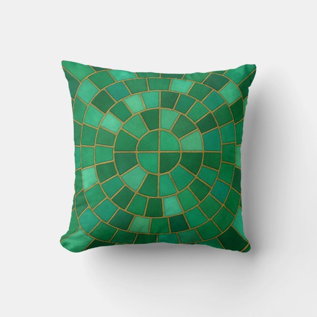 Smaragdgroen Mozaïek Cirkelpatroon Kunst Kussen (Voorkant)