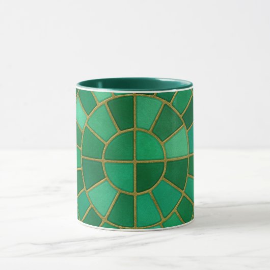Smaragdgroen mozaïek cirkelpatroon kunst mok (Midden)