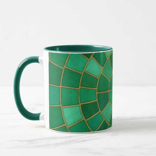 Smaragdgroen mozaïek cirkelpatroon kunst mok (Links)