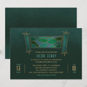 Smaragdgroen Mozaïek Torah Scroll Bar/Bat Mitzvah Kaart (Voorkant / Achterkant)