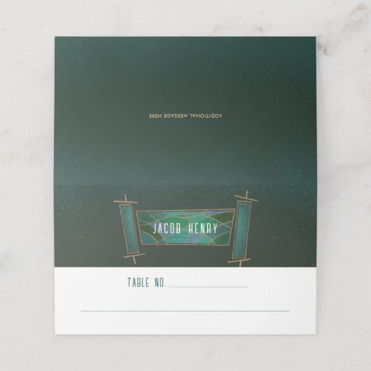 Smaragdgroen Mozaïek Torah Scroll Bar/Bat Mitzvah Plaatskaartje (Buitenkant ongevouwen)