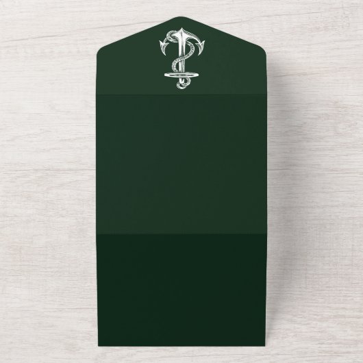 Smaragdgroen nautisch anker all in one uitnodiging (Buitenkant)