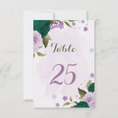 Smaragdgroen Paarse Bloemen Tafelnummer Kaart (Achterkant)
