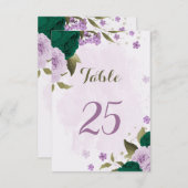 Smaragdgroen Paarse Bloemen Tafelnummer Kaart (Voorkant / Achterkant)