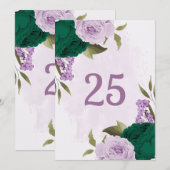 Smaragdgroen Paarse Bloemen Tafelnummer Kaart (Voorkant / Achterkant)