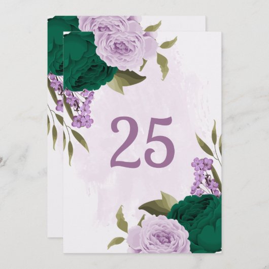 Smaragdgroen Paarse Bloemen Tafelnummer Kaart (Voorkant / Achterkant)