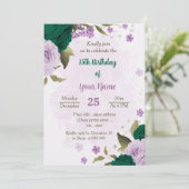 Smaragdgroen Paarse bloemen Verjaardag Kaart (Staand voorkant)