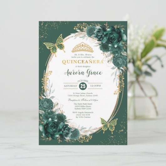 Smaragdgroen Quinceañera Mis Quince 15 Anos Kaart (Staand voorkant)