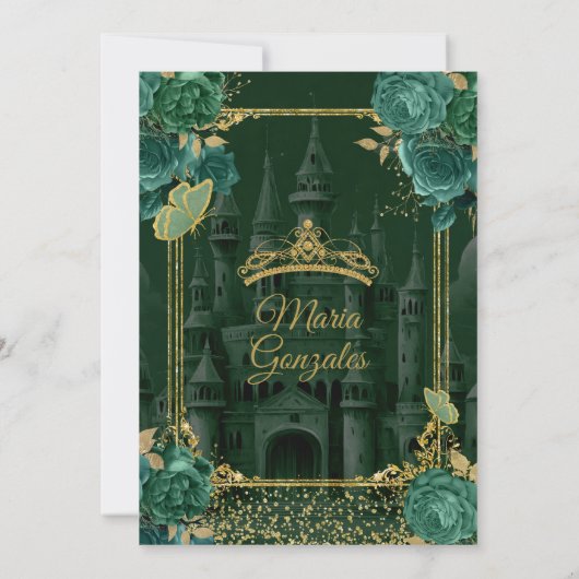 Smaragdgroen Quinceañera Prinses Vlinder Kaart (Achterkant)
