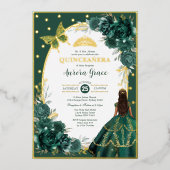 Smaragdgroen Quinceanera Prinses Vlinderfeest Folie Uitnodiging (Voorkant)