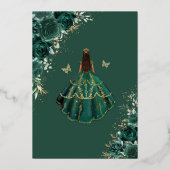 Smaragdgroen Quinceanera Prinses Vlinderfeest Folie Uitnodiging (Achterkant)