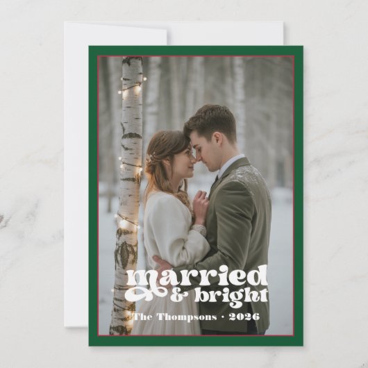 Smaragdgroen & Robijn Ruwelijks Kerstmis Feestdagenkaart (Voorkant)