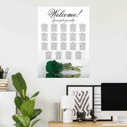 Smaragdgroen Roos 19 tafel bruiloft zitgrafiek Poster (Thuiskantoor)