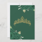 Smaragdgroen Roos Bloemen en Gouden Quinceanera Kaart (Achterkant)