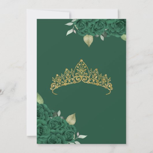 Smaragdgroen Roos Bloemen en Gouden Quinceanera Kaart (Achterkant)