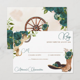 Smaragdgroen Roos Charro Western Quinceanera RSVP Kaartje