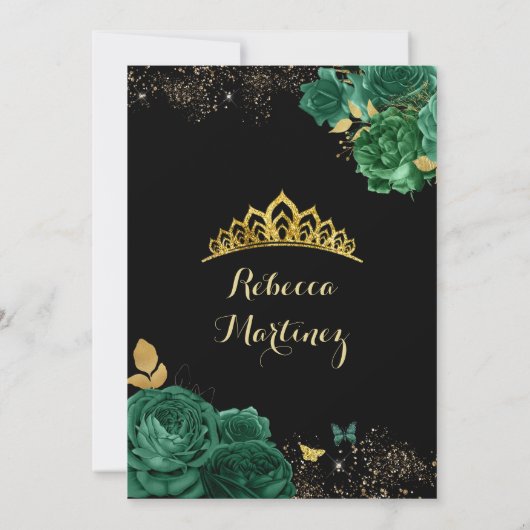 Smaragdgroen Roos en zwart Mis 15 Años Kaart (Achterkant)