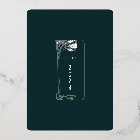 Smaragdgroen Roos Gouden Bloemen Bruiloft Folie Uitnodiging (Achterkant)