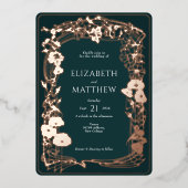 Smaragdgroen Roos Gouden Bloemen Bruiloft Folie Uitnodiging (Voorkant)