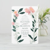 Smaragdgroen roze bloemblaadje bruiloft kaart (Staand voorkant)